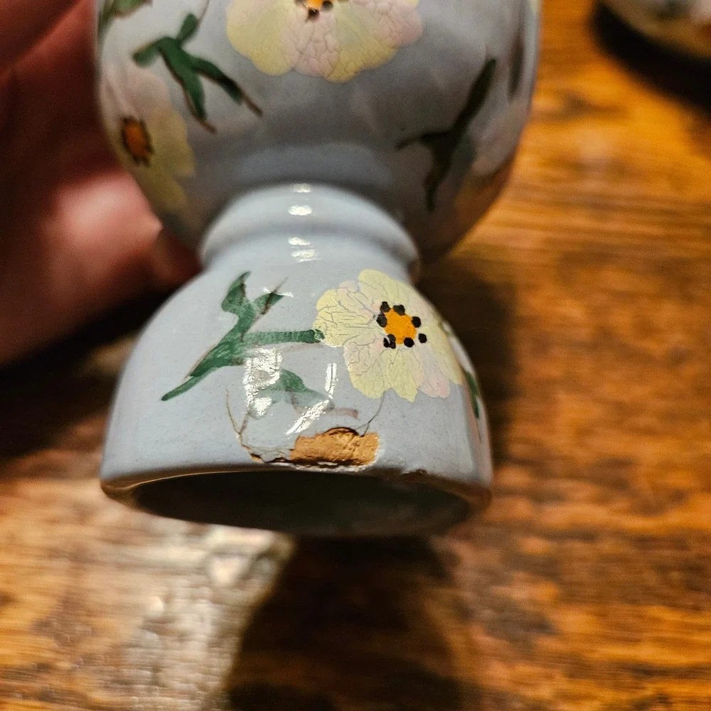 FB Italy Vintage Hand Painted Floral Tea Set Blue Ceramic Teapot Creamer Sugar